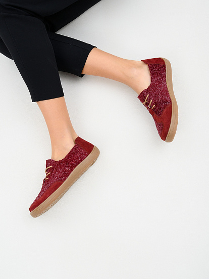 картинка Босоногие туфли ED'ART 188.nata'br.Бордовый джангл+бордовая замша от интернет магазина